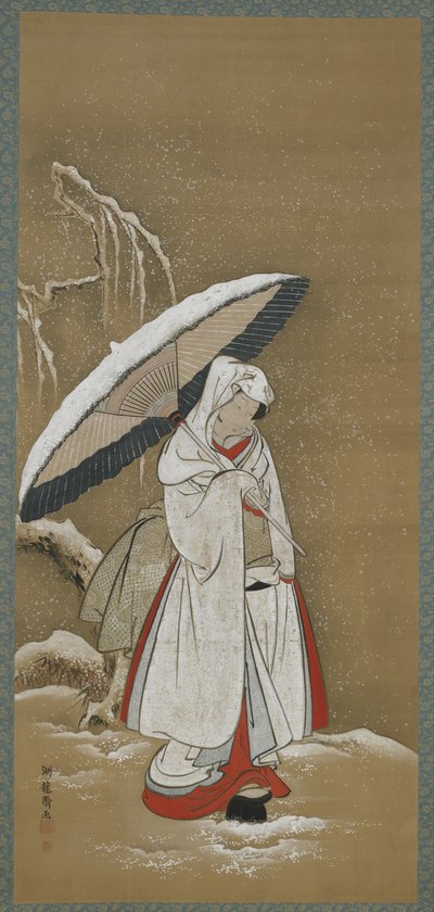 Winter: A Young Woman Walking in the Snow, Edo Period, c.1772-80 by Isoda Koryusai